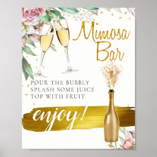 Foliage Blush Bridal Brunch Mimosa Bar Sign Poster