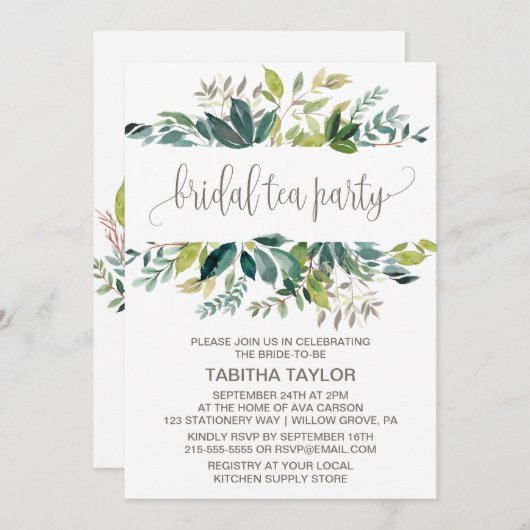 Foliage Bridal Tee Party Einladung (Vorne/Hinten)