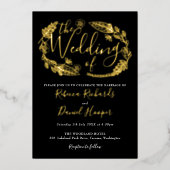 Foliage Chic Skript Hochzeit Schwarz-Gold-Foil in Folieneinladung (Vorderseite)