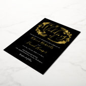 Foliage Chic Skript Hochzeit Schwarz-Gold-Foil in Folieneinladung (Gedreht)