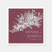 Foliage Duet Burgundy Gray Botanische Hochzeit Serviette (Vorderseite)