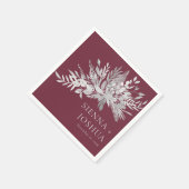 Foliage Duet Burgundy Gray Botanische Hochzeit Serviette (Ecke)