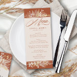 Foliage Duet Terracotta Creme Botanische Hochzeit Menükarte<br><div class="desc">Botanisches Hochzeitsmenü in einem Duett aus Terrakotta und Creme, um Ihre Hochzeitsfarbe Thema zu ergänzen. Das Aquarell-Design ist mit Blätter und Blattwerk in Rost-Zimt-Creme in Gelb und Gold dekoriert. Die Vorlage ist für Sie Set, um mit Ihrem Set Menü oder Mahlzeiten Optionen personalisieren. Elegantes, grünes Design mit modernem Stil und...</div>