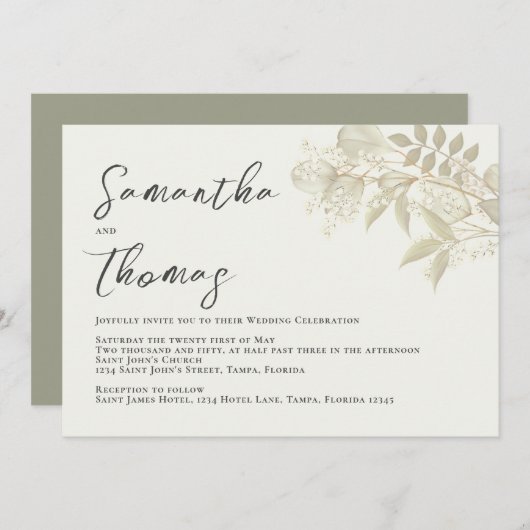 Foliage Elegant Greenerenerity Sage Blätter Foliag Einladung (Vorne/Hinten)