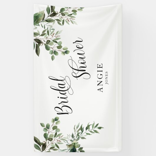 Foliage Elegantes White Individuelle Name Brautpar Banner (Vertikal)