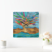 Foliage Fantasy Mosaik Tree Quadratische Wanduhr (Zuhause)