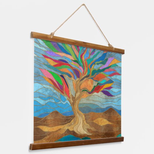 Foliage Fantasy Mosaik Tree Wandteppich Mit Holzrahmen (Gewinkelt)