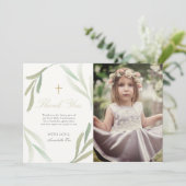 Foliage Foto Erste heilige Kommune Dankeschön Kart Einladung (Stehend Vorderseite)