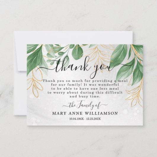 Foliage Funerfood Danke Karte (Vorderseite)