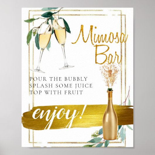 Foliage Gold Elegante Bridal Brunch Mimosa Bar Sig Poster (Vorne)