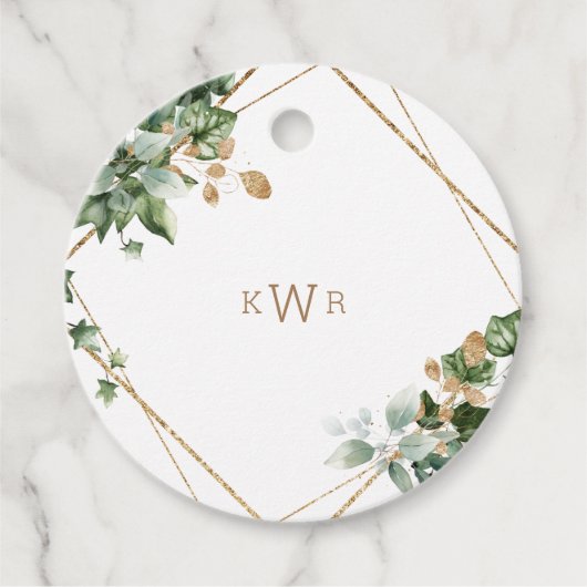 Foliage & Gold Monogram Wedding Vielen Dank Geschenkanhänger (Vorderseite)