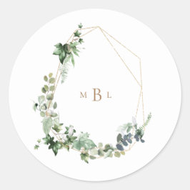 Foliage & Gold Monogram White-Elegant-Hochzeit Runder Aufkleber