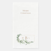Foliage & Gold Monogram White Elegante Weihnachten Serviette (Vorderseite)
