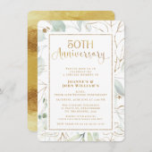 Foliage Gold Script 50. Hochzeitstag Einladung (Vorne/Hinten)