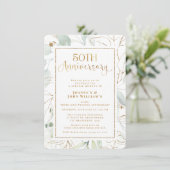 Foliage Gold Script 50. Hochzeitstag Einladung (Stehend Vorderseite)