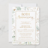 Foliage Gold Script 50. Hochzeitstag Einladung (Vorderseite)