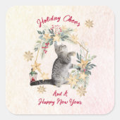 Foliage Gold Snowflakes Spaß Katze Neujahr Weihnac Quadratischer Aufkleber (Vorderseite)