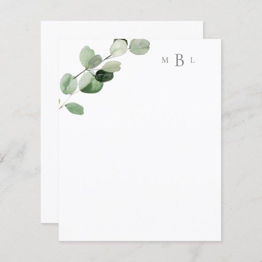 Foliage Gray Monogram Modern Stationspapier (Vorne/Hinten)