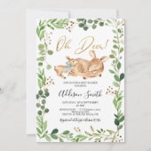 Foliage Green Border Deer Fawn Boys Baby Dusche Einladung (Vorderseite)
