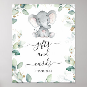 Foliage Green Gold Elephant Baby Duschzeichen Poster