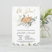 Foliage Green Oh Deer Baby Dusche Einladung (Stehend Vorderseite)