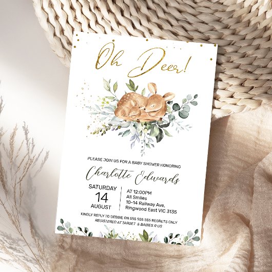 Foliage Green Oh Deer Baby Dusche Einladung