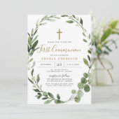 Foliage Greenery Erste Kommunion Einladung (Stehend Vorderseite)
