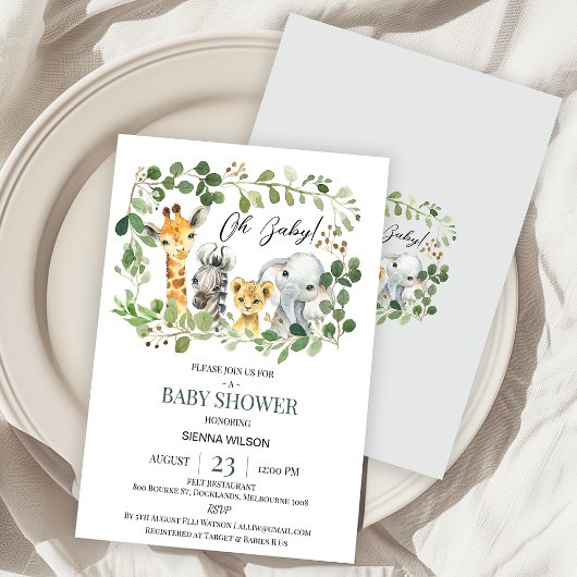 Foliage Greenery Gender Neutral Safari Baby Dusche Einladung