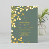 Foliage Hand gezogene Grenze Hochzeitpresse Folieneinladung (Stehend vorne)