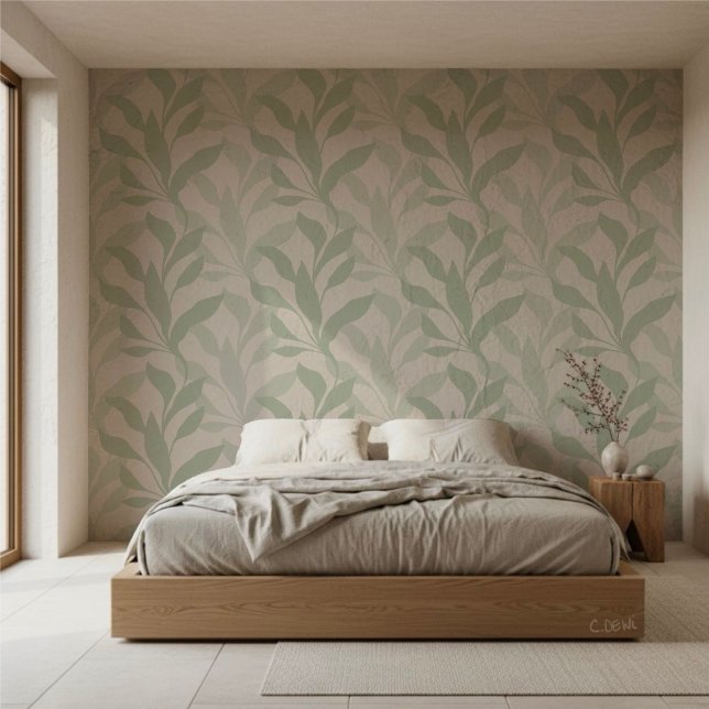 Foliage in Grace Elegant Soft Sage Green Leaves Tapete (Von Creator hochgeladen)