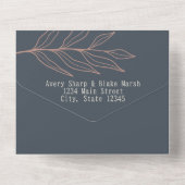 Foliage Leaf Line Art Holzkohle, Creme & Pink Boho All In One Einladung (Rückseite)