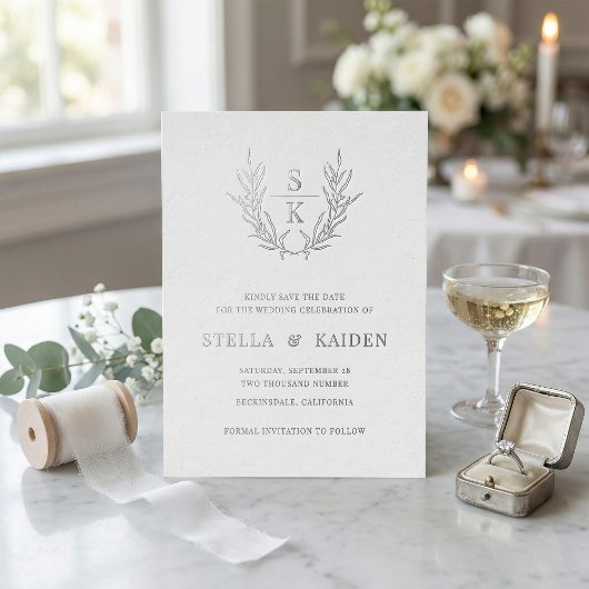 Foliage Leaf Line Art Moderne Hochzeit retten das  Folieneinladung