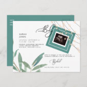 Foliage & Lights Ultraschalldusche Aquamarine Baby Einladungspostkarte (Vorne/Hinten)