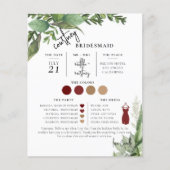 Foliage Minimale Text Script Bridesmaid Info-Karte (Vorderseite)