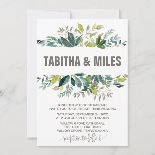 Foliage mit Monogramm-Kranzbacken Einladung (Vorderseite)