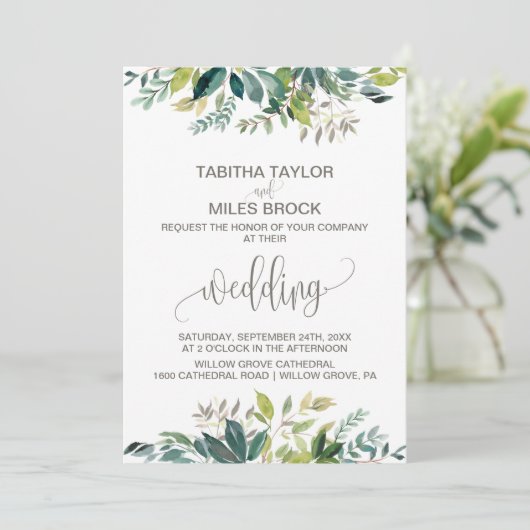 Foliage mit Monogramm-Kranzbacken Einladung (Stehend Vorderseite)