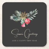 Foliage Modern Elegantes Gold Rotes Weihnachtsfest Rechteckiger Pappuntersetzer (Vorderseite)