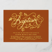 Foliage Moderne Kalligraphie Orangentaufe Folieneinladung (Vorderseite)