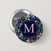 Foliage Modernes Blumenmonogramm Button (Vorne & Hinten)