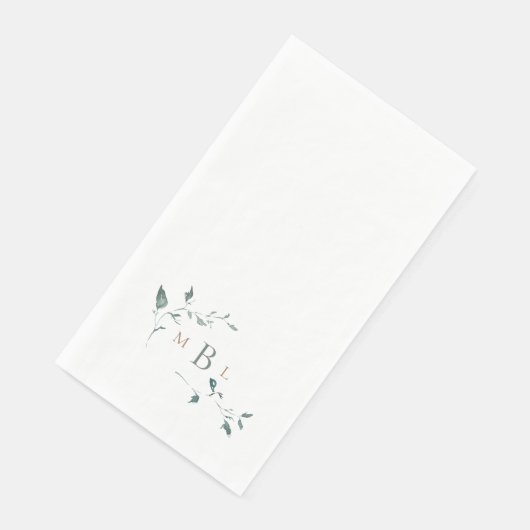 Foliage Monogram White Elegante Wedding Serviette (Ecke)