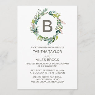 Foliage Monogram Wreath Wedding Einladung