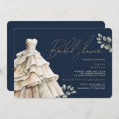 Foliage Navy Beige Hochzeitskleid Brautparty Einladung (Vorne/Hinten)