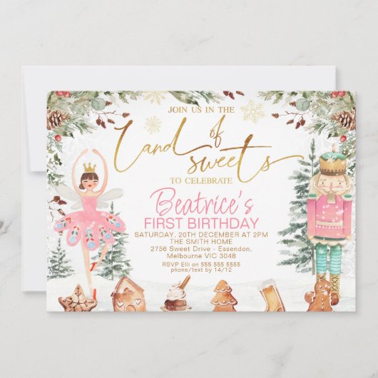 Foliage Nutcracker Sugar Plum Fairy Birthday Einladung (Vorderseite)