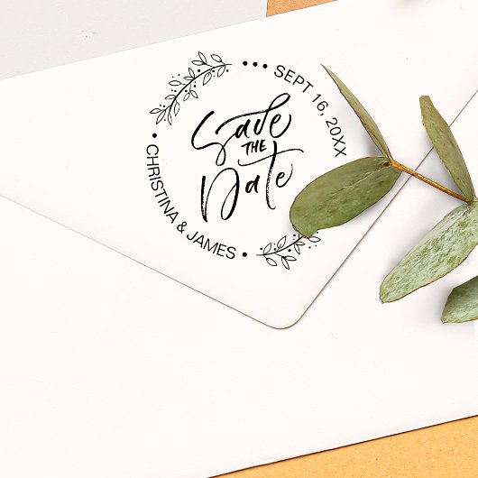 Foliage-Pinselschrift Save the Date Gummistempel