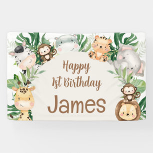 Foliage Safari Animals Arch 1. Geburtstag Banner