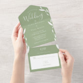 Foliage Sage Green White Wedding All In One Einladung (Abreißtisch)