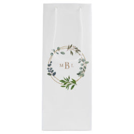 Foliage und Gold Monogram White Elegant II Hochzei Geschenktüte Für Weinflaschen