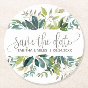 Foliage Wedding Save the Date Announcement Runder Pappuntersetzer