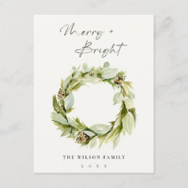 Foliage Winter Wreath Merry & Bright Christmas Feiertagspostkarte
