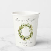 Foliage Winter Wreath Merry & Bright Christmas Pappbecher (Rückseite)